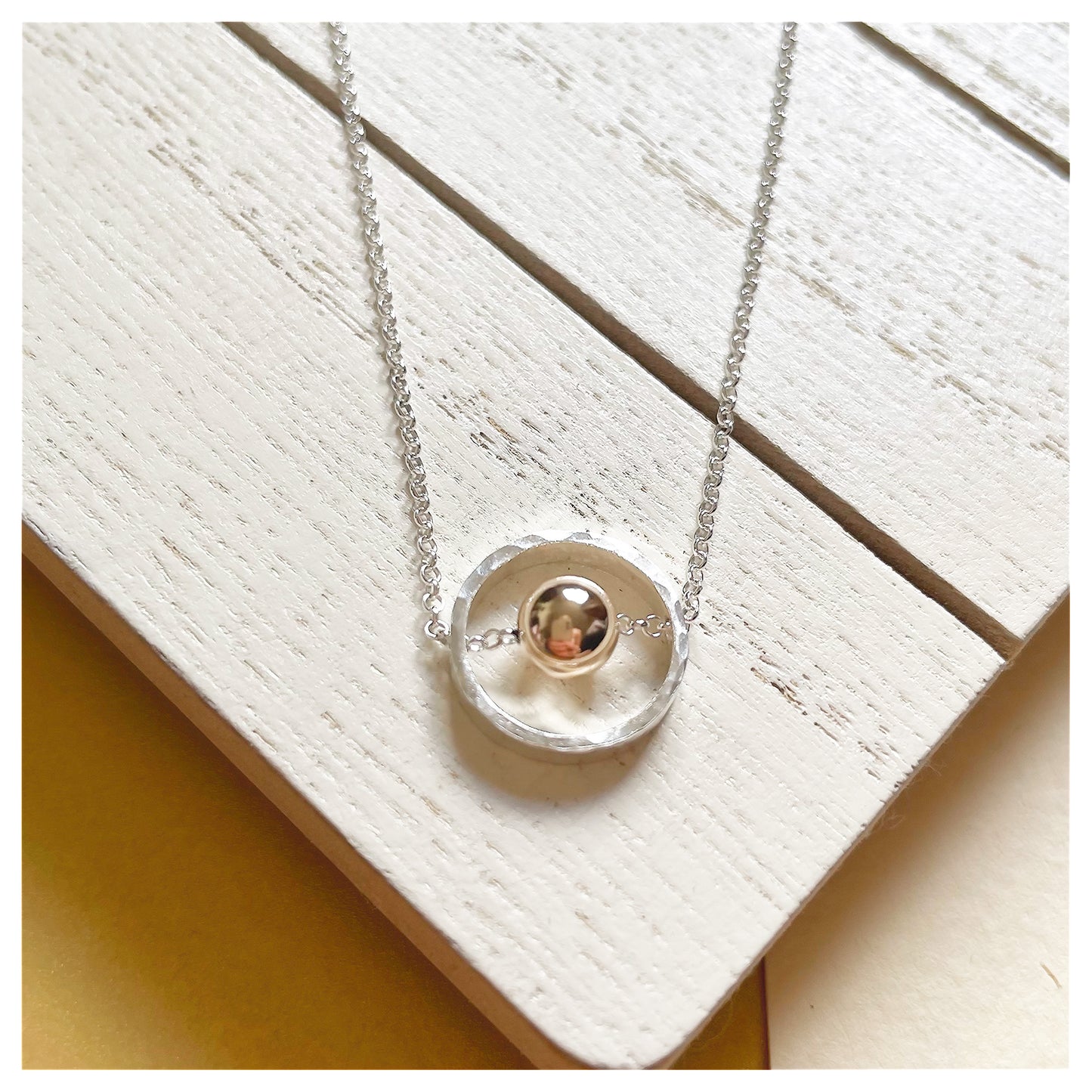 9ct Yellow Gold and Sterling Silver Circle Necklace with Bead.