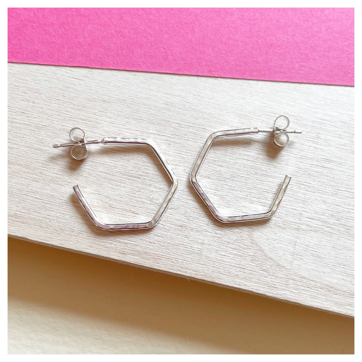 Sterling Silver Hammered Hexagonal Hoop Earrings