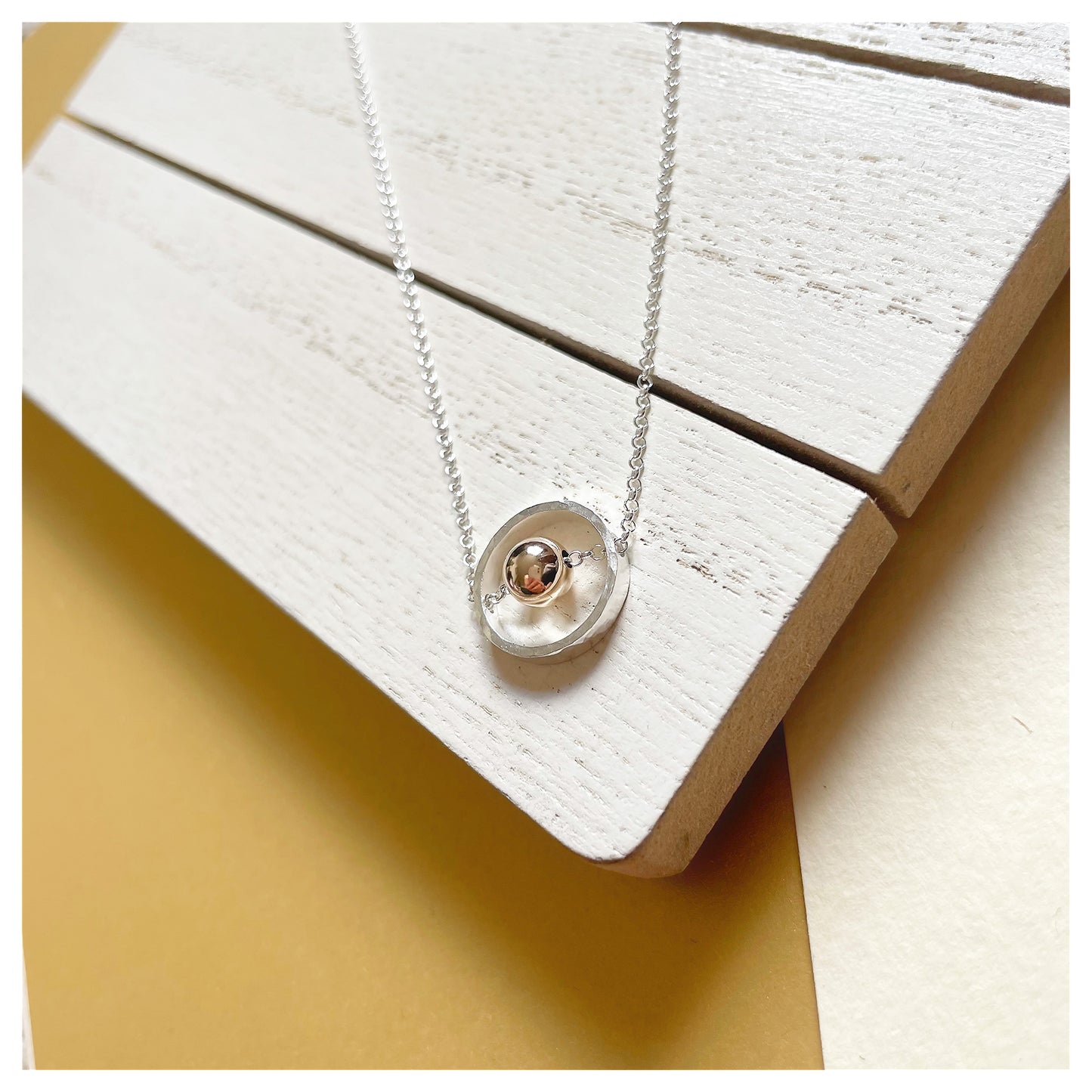 9ct Yellow Gold and Sterling Silver Circle Necklace with Bead.