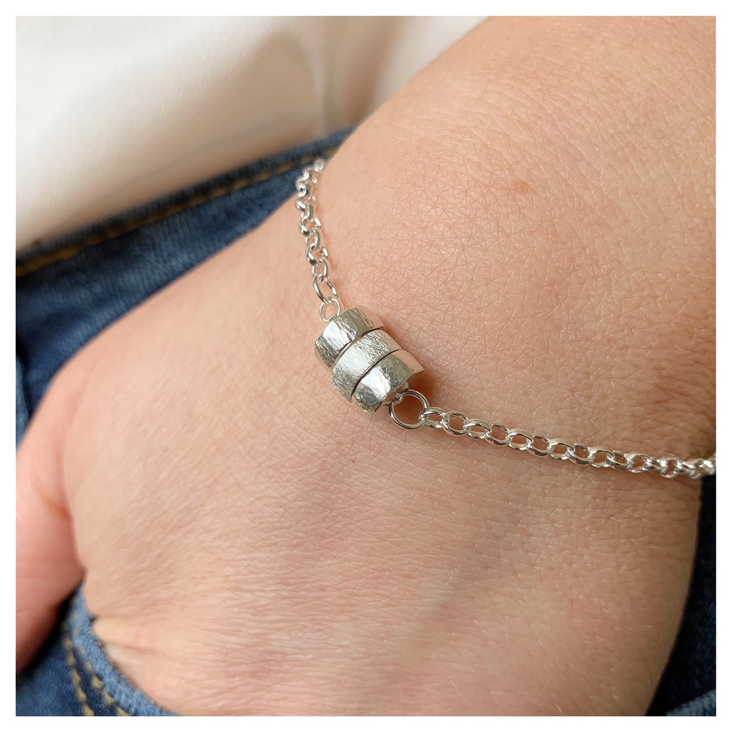 Sterling Silver Mini Textured Donut Bracelet.