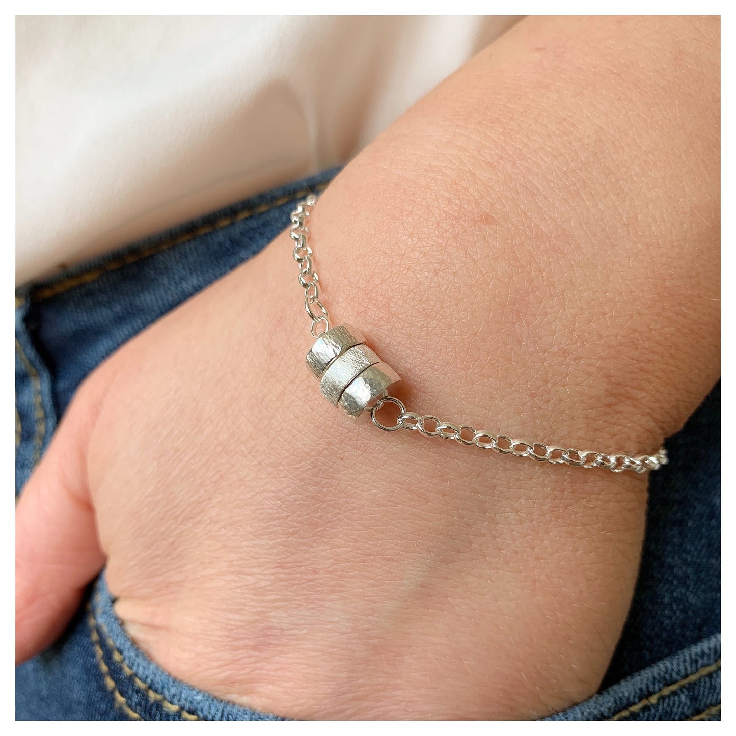 Sterling Silver Mini Textured Donut Bracelet.