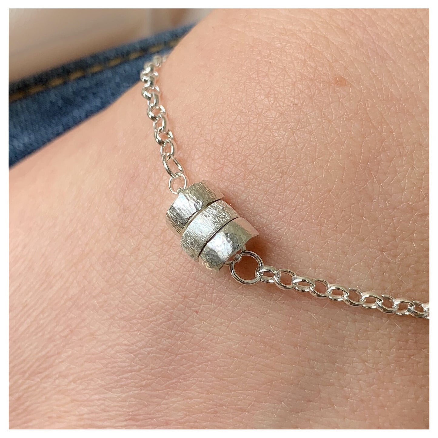 Sterling Silver Mini Textured Donut Bracelet.