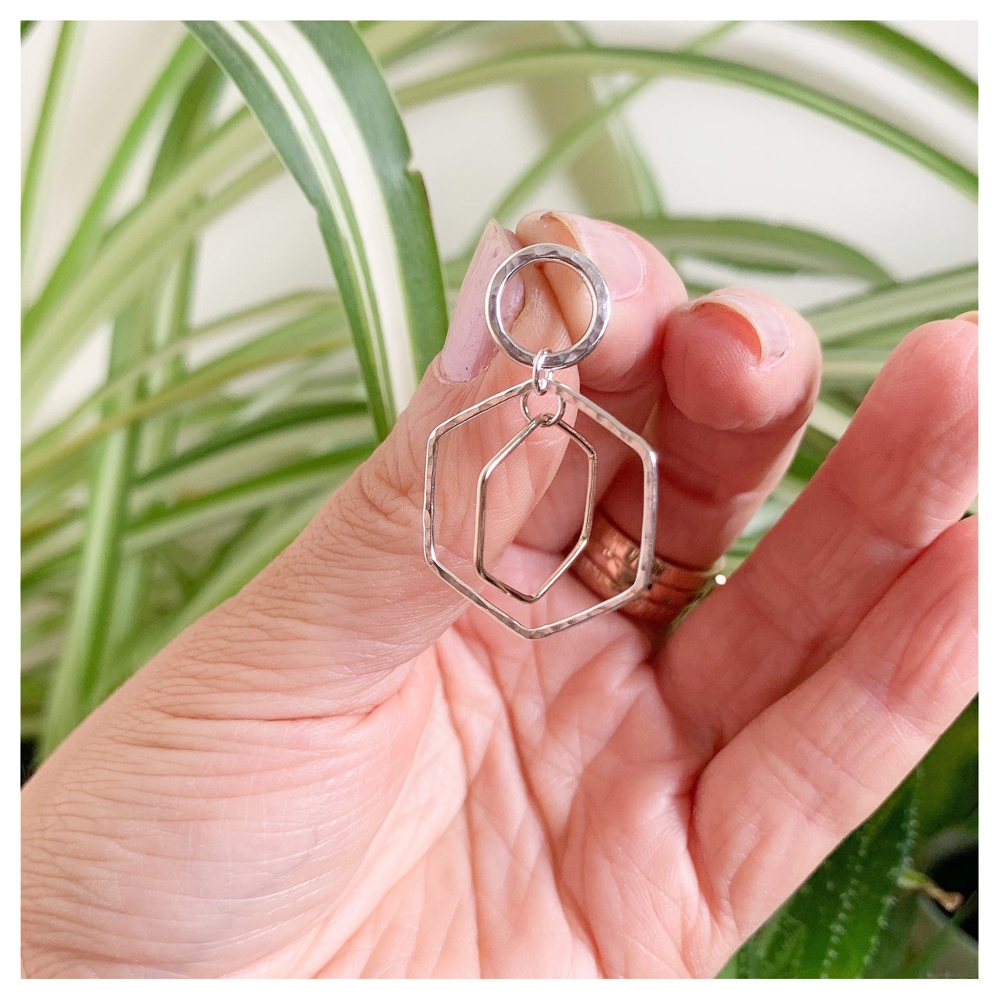 Sterling Silver and 9ct Gold Double Hexagon drop Stud Earrings.