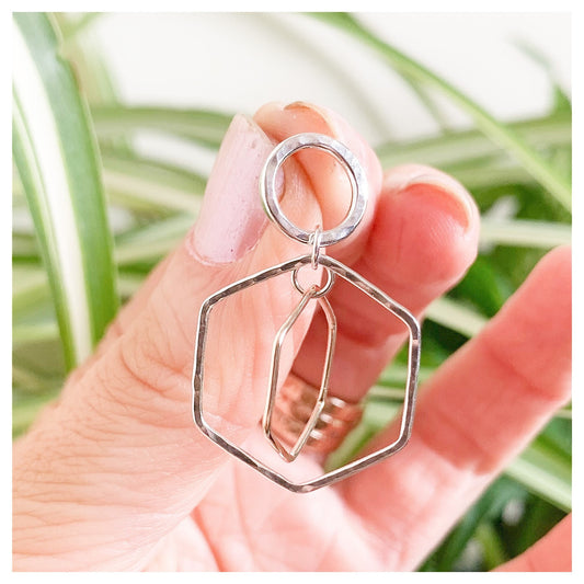 Silver and 9ct Gold Hexagonal Earrings