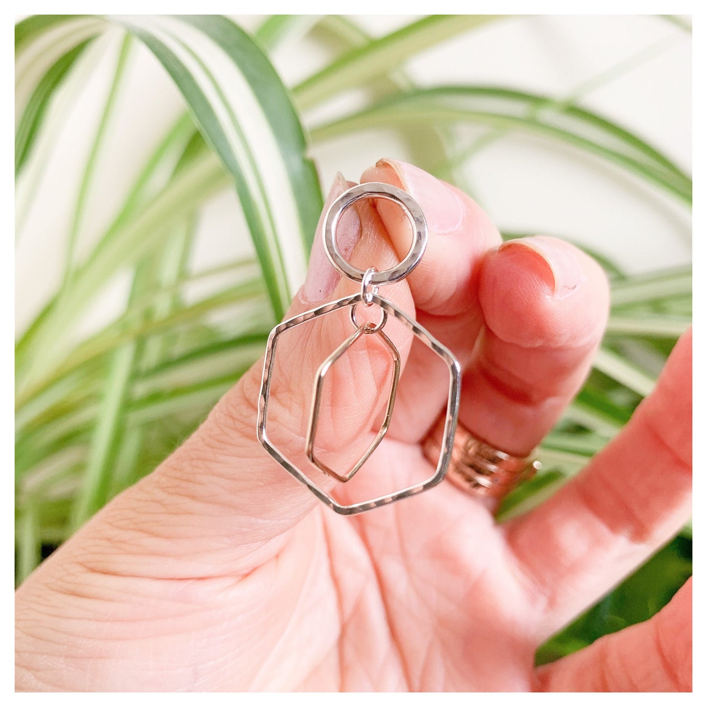 Sterling Silver and 9ct Gold Double Hexagon drop Stud Earrings.