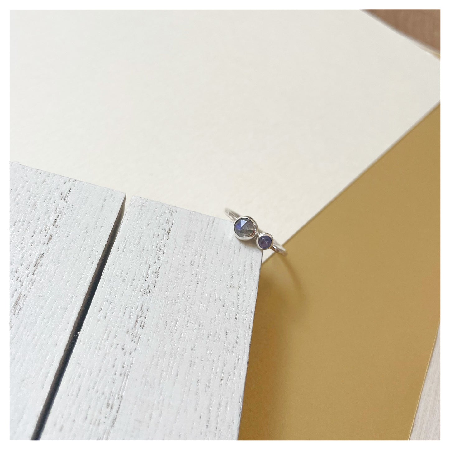 Sterling Silver, Labradorite and Tanzanite Hammered Band Ring.