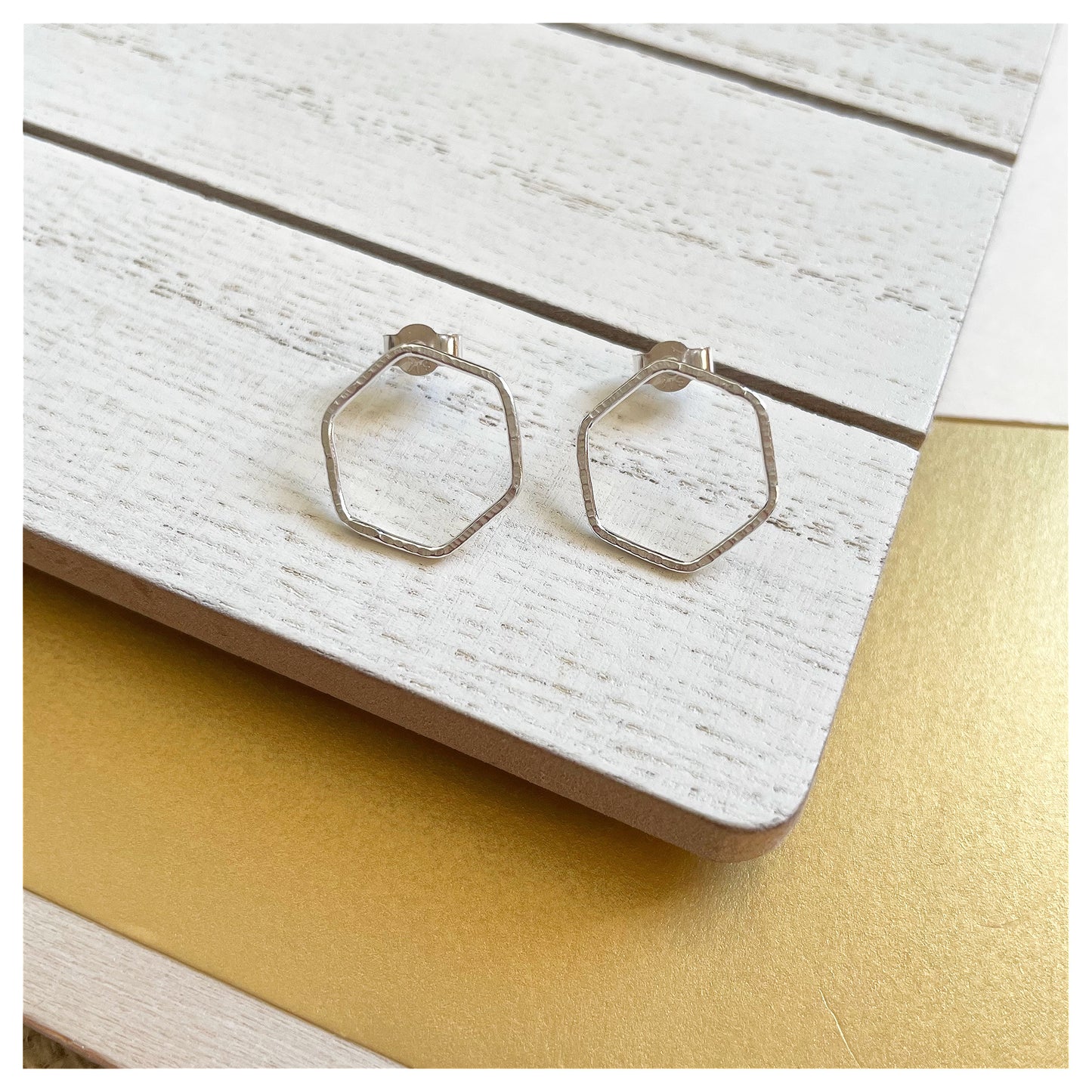 Small sterling Silver Textured Hexagonal Stud Earrings
