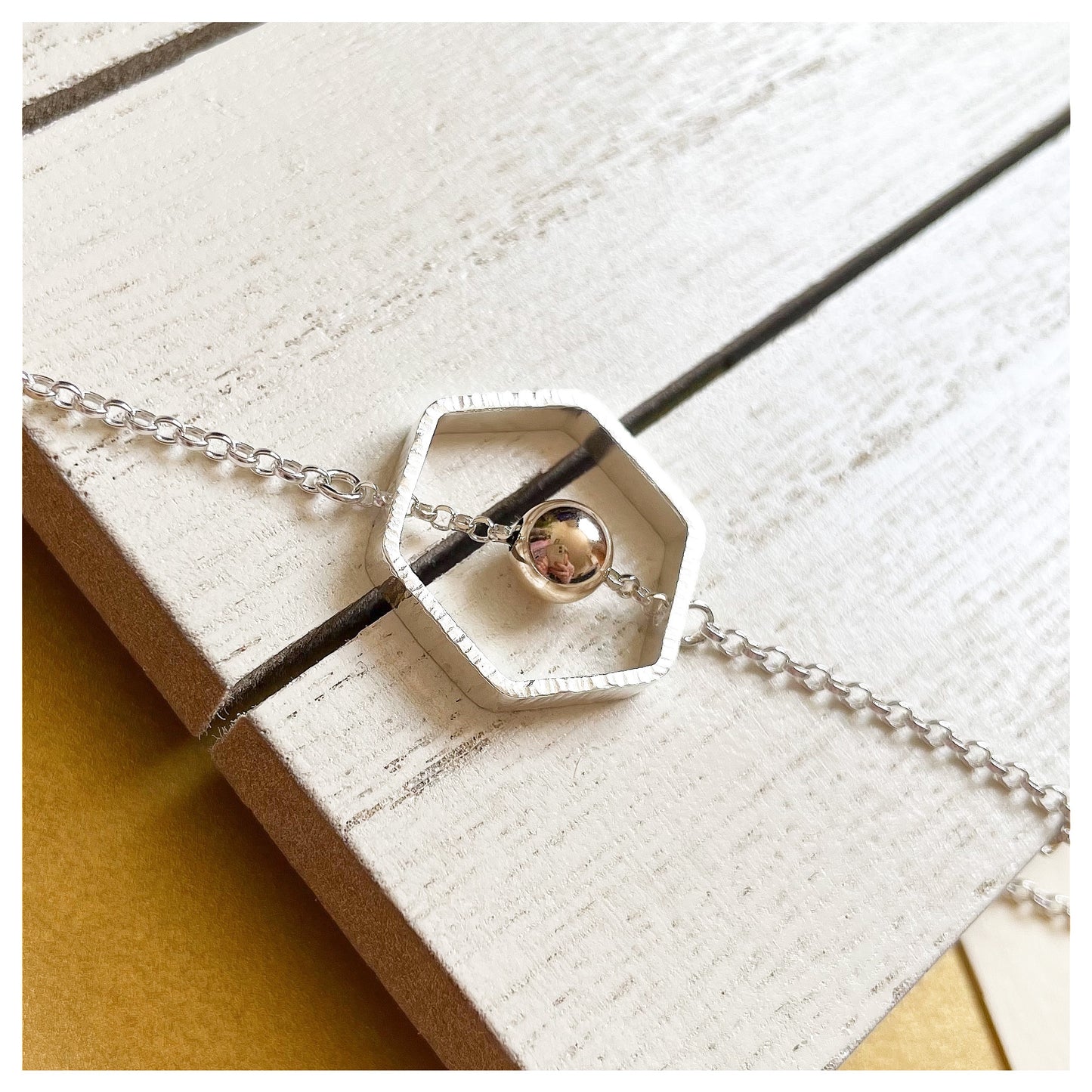 9ct Yellow Gold and Sterling Silver Hexagonal Beaded Bracelet