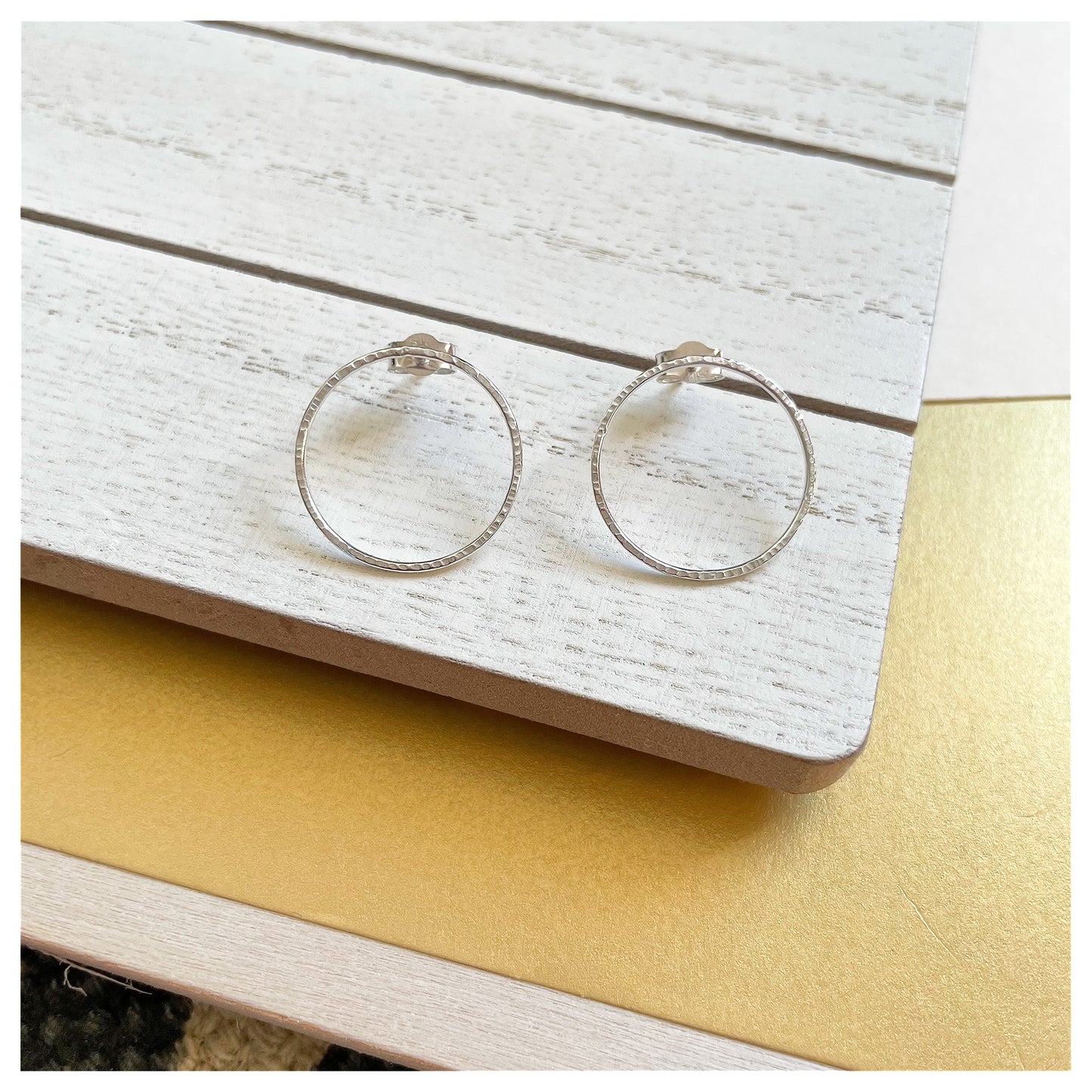 Medium Sterling Silver textured Circular Stud Earrings.