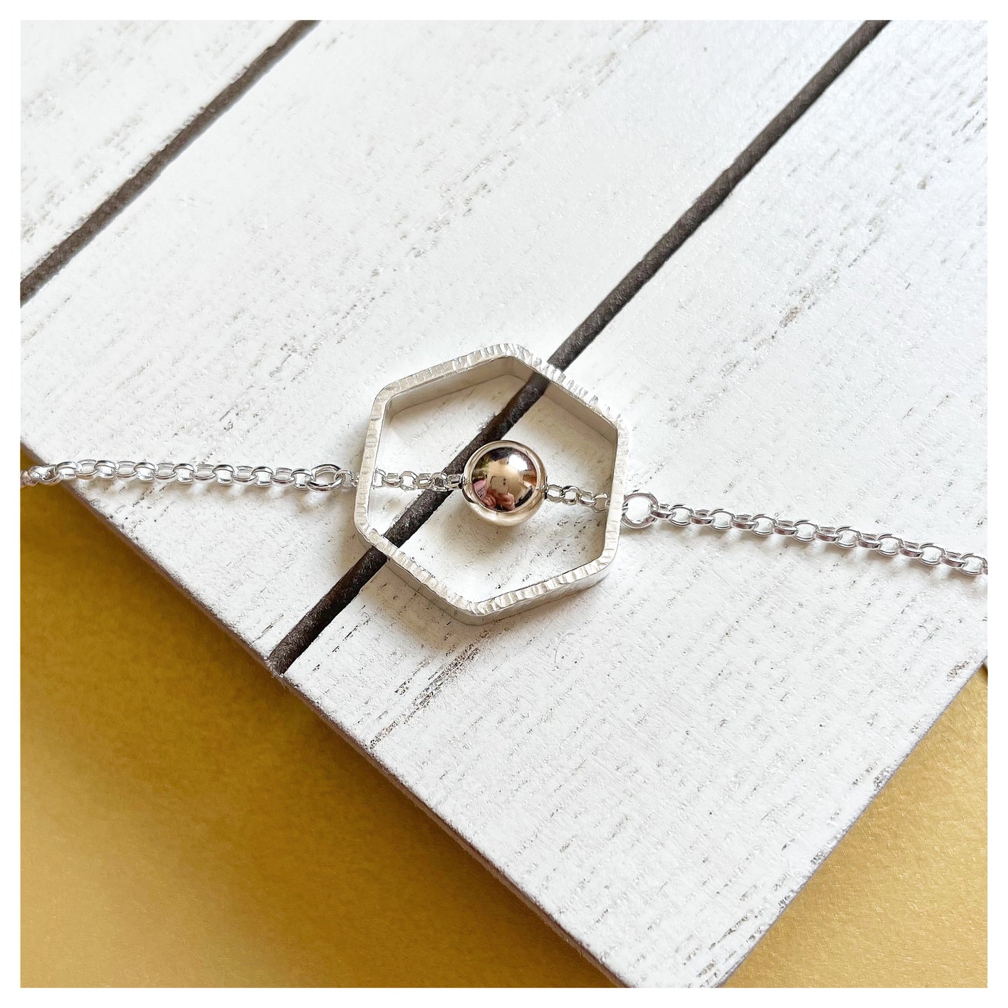 9ct Yellow Gold and Sterling Silver Hexagonal Beaded Bracelet