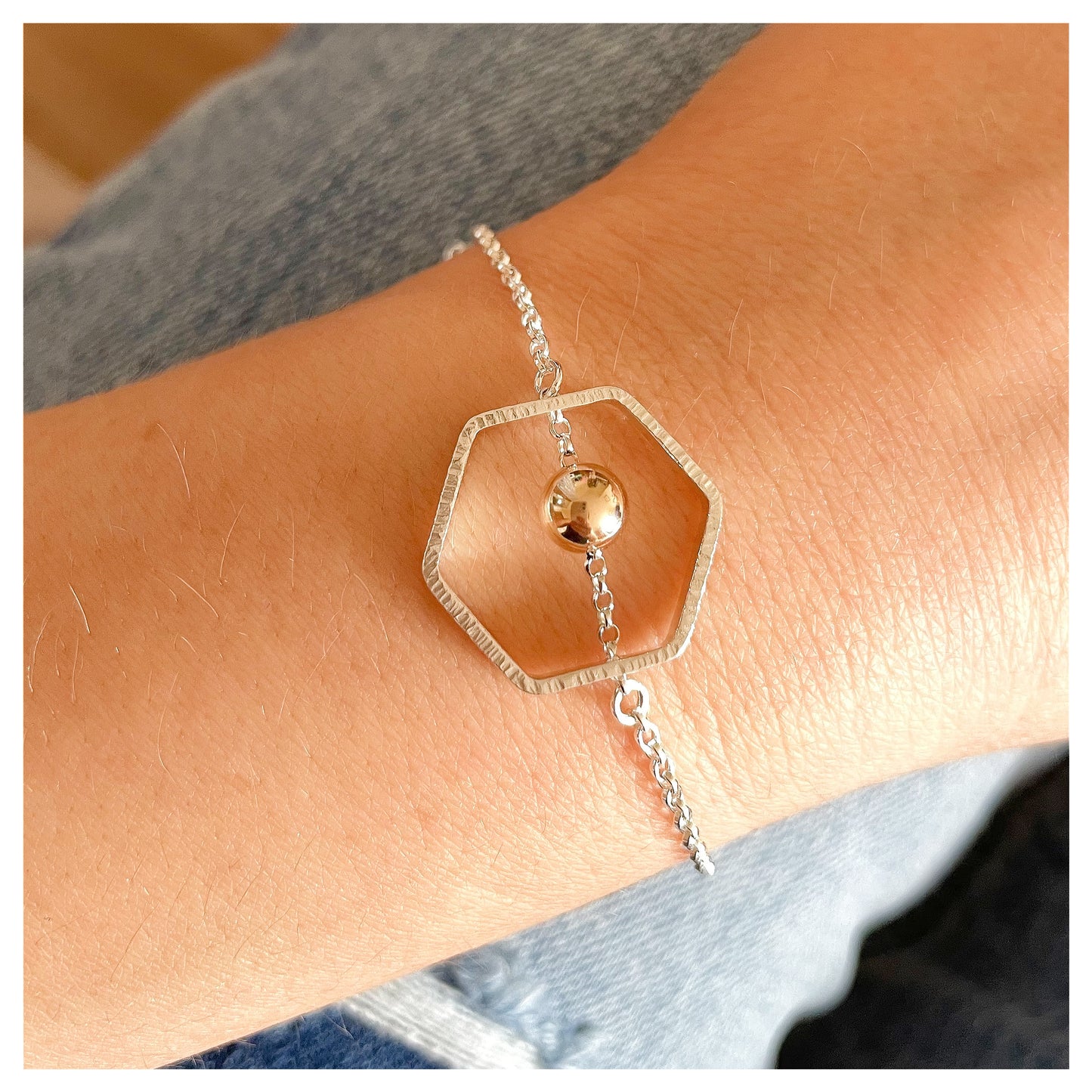 9ct Yellow Gold and Sterling Silver Hexagonal Beaded Bracelet