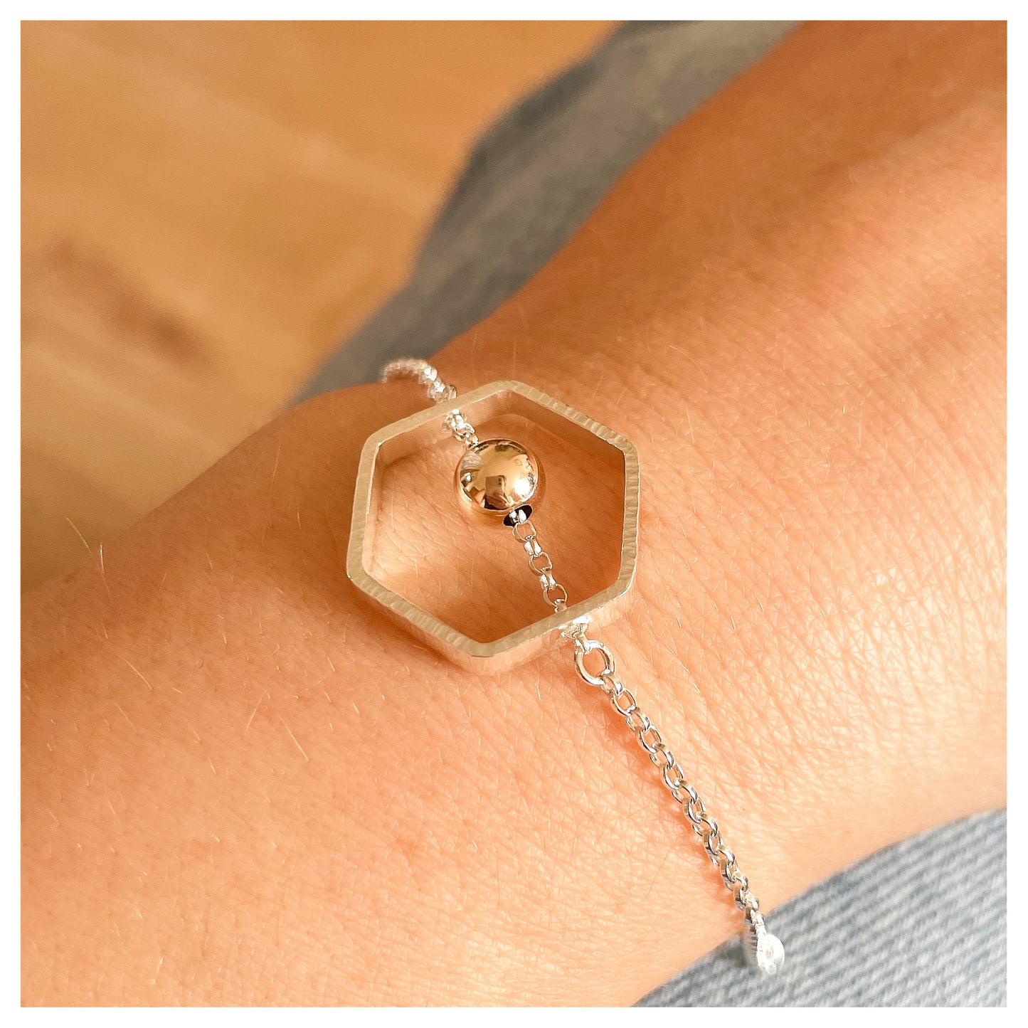 9ct Yellow Gold and Sterling Silver Hexagonal Beaded Bracelet