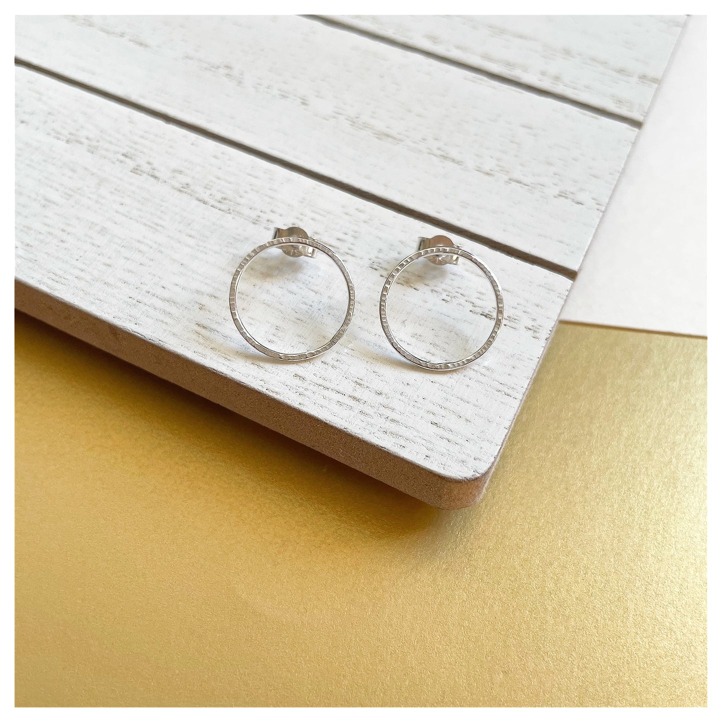 Small Sterling Silver Textured Circular Stud Earrings.