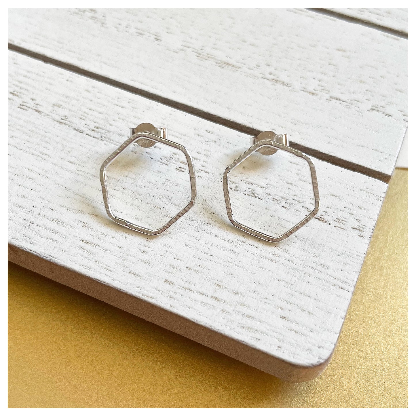 Small sterling Silver Textured Hexagonal Stud Earrings