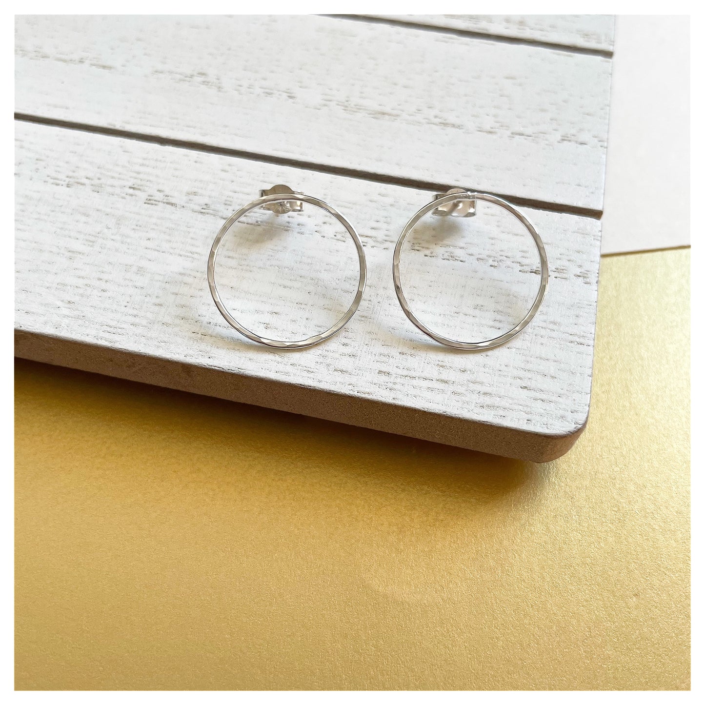 Medium Sterling Silver Hammered Circular Stud Earrings.