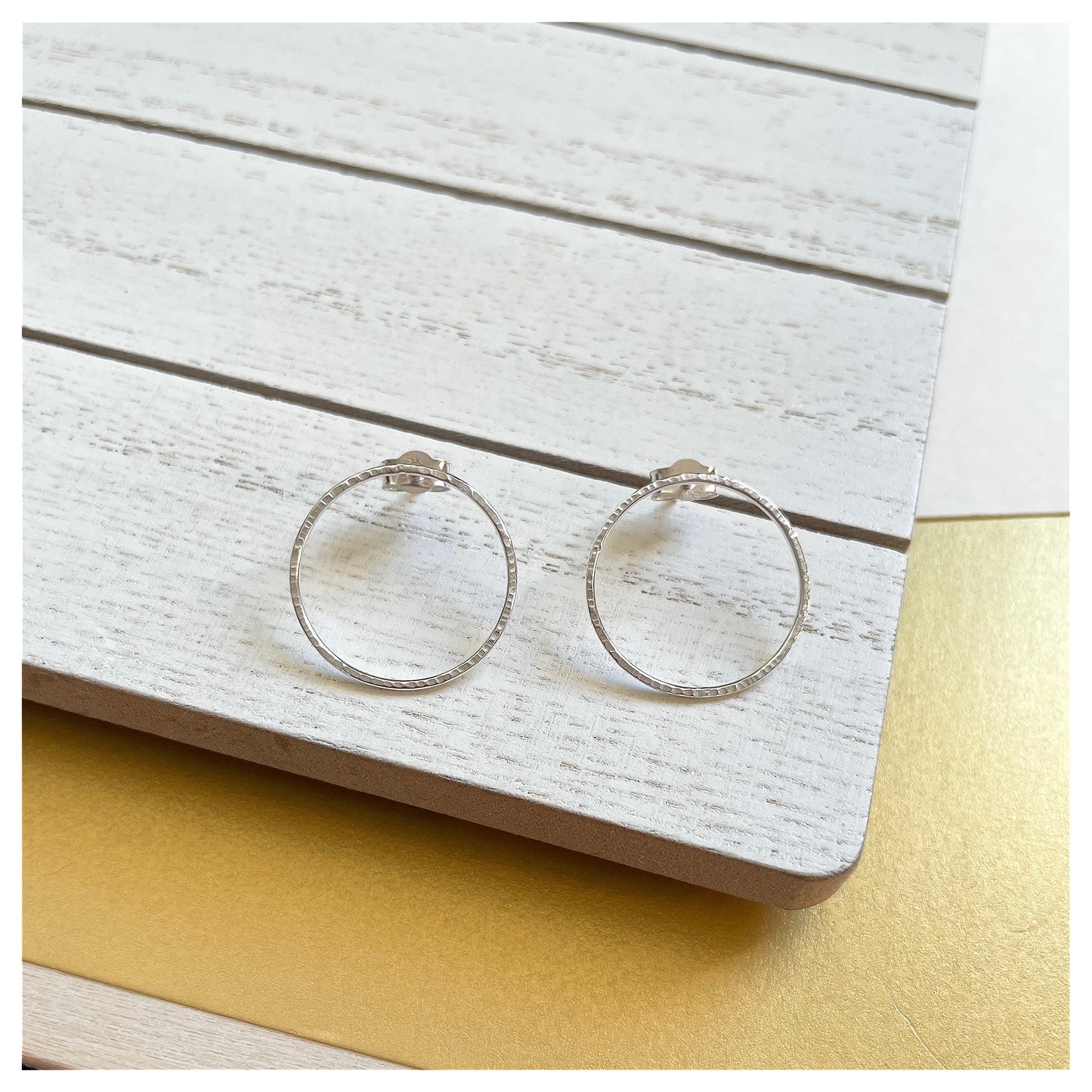Medium Sterling Silver textured Circular Stud Earrings.