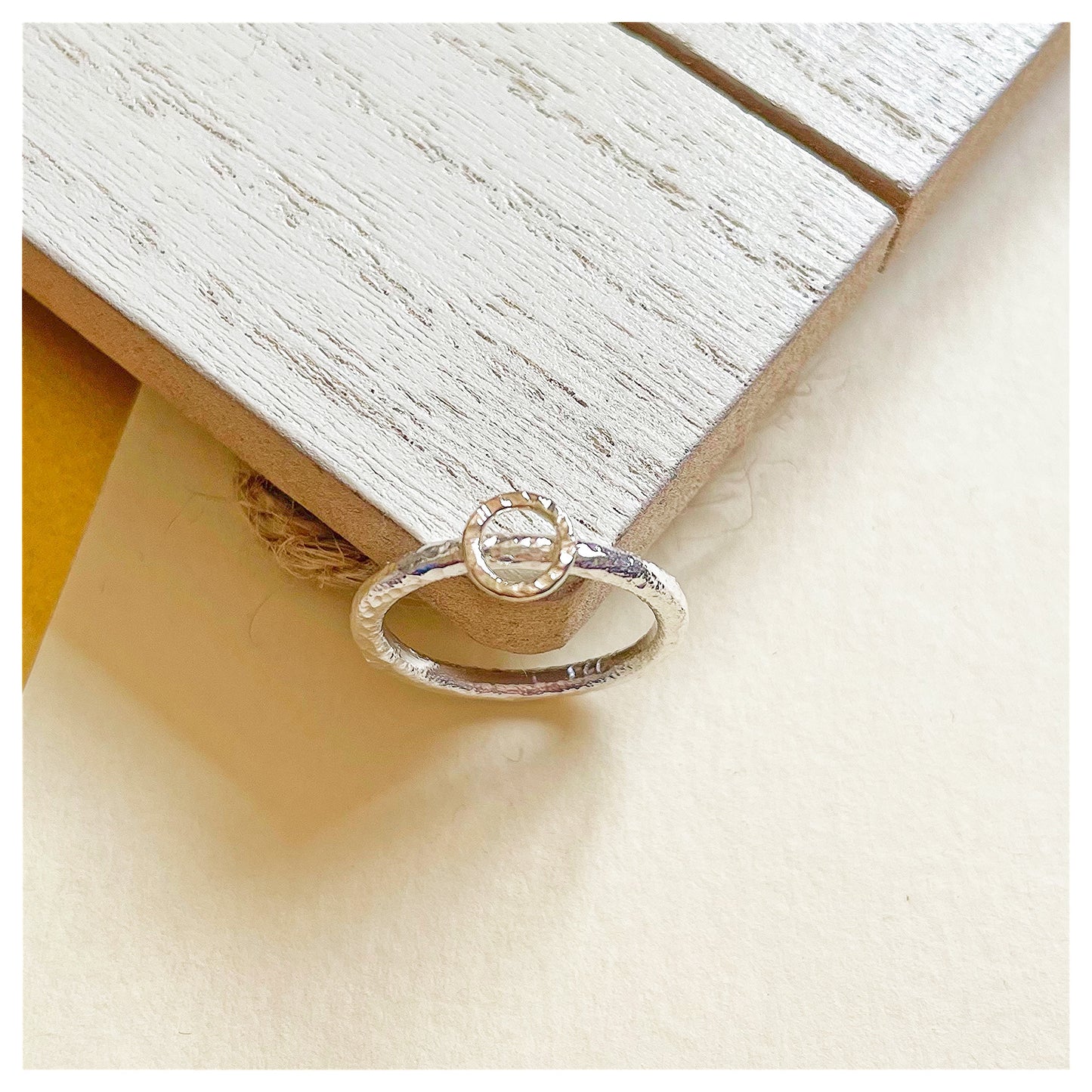 Sterling Silver Organic Ring With 9ct Yellow Gold Textured Halo.