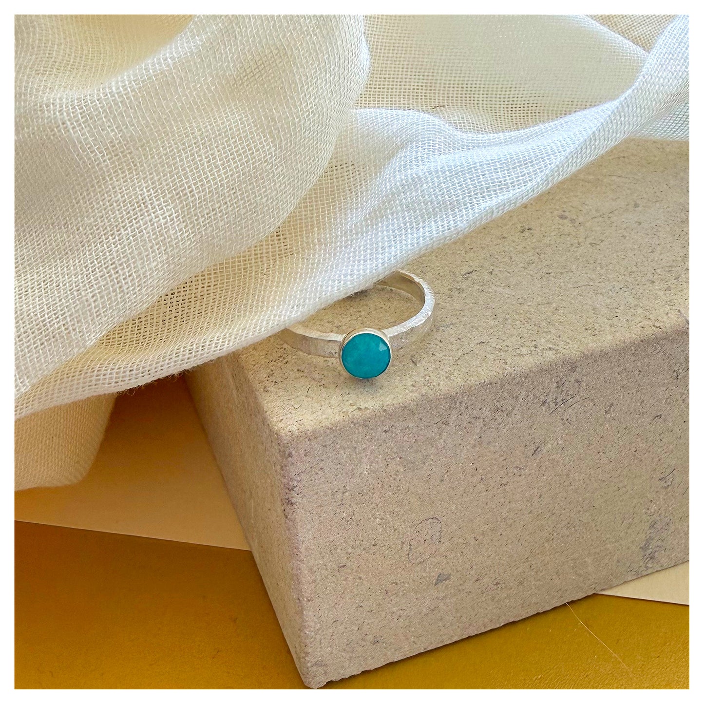 Sterling Silver and Amazonite Organic Textured Ring.