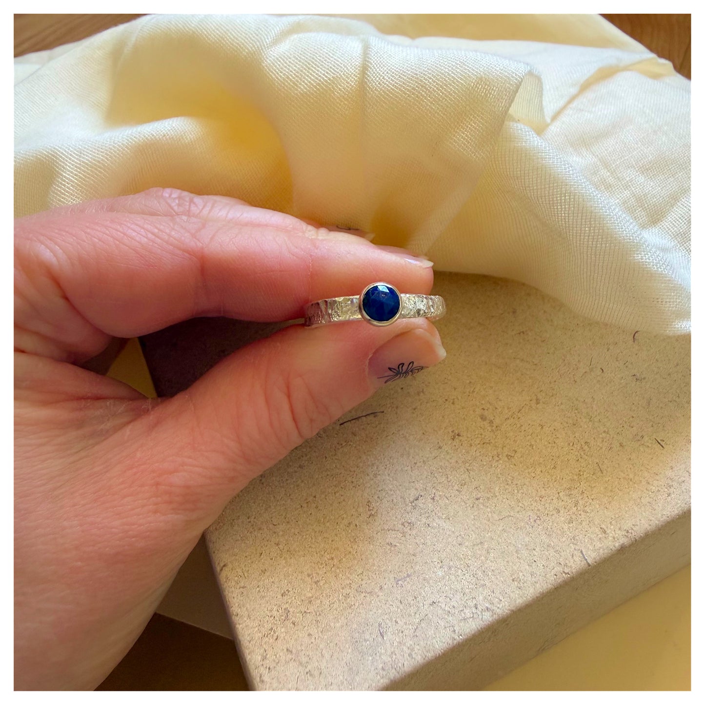 Sterling Silver and Lapis Lazuli Organic Textured Ring.
