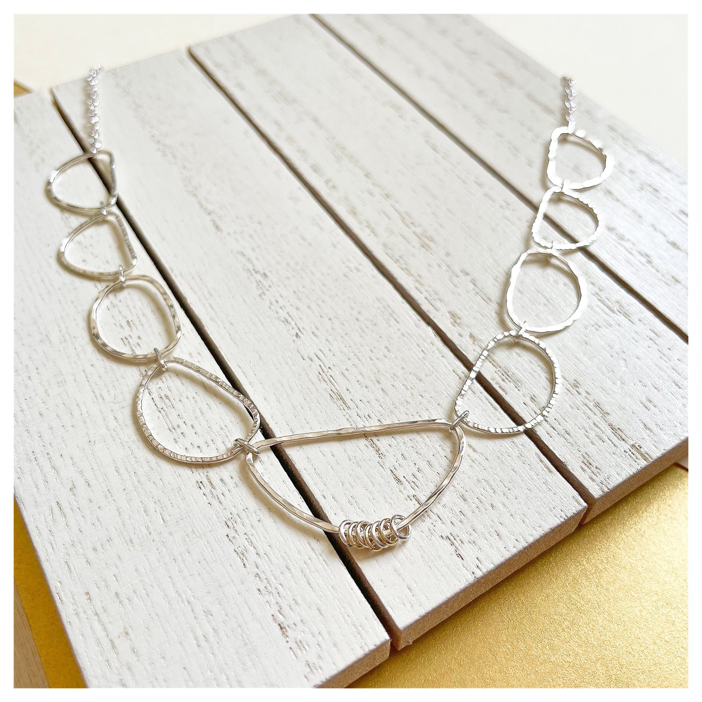 Sterling Silver Organic Link Chain Necklace with 9ct Yellow Gold Detail.