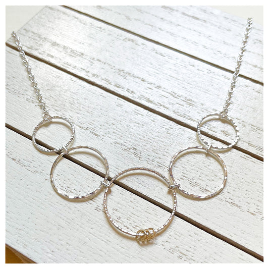 9ct Yellow Gold, Sterling Silver Handmade Circular Link Necklace.