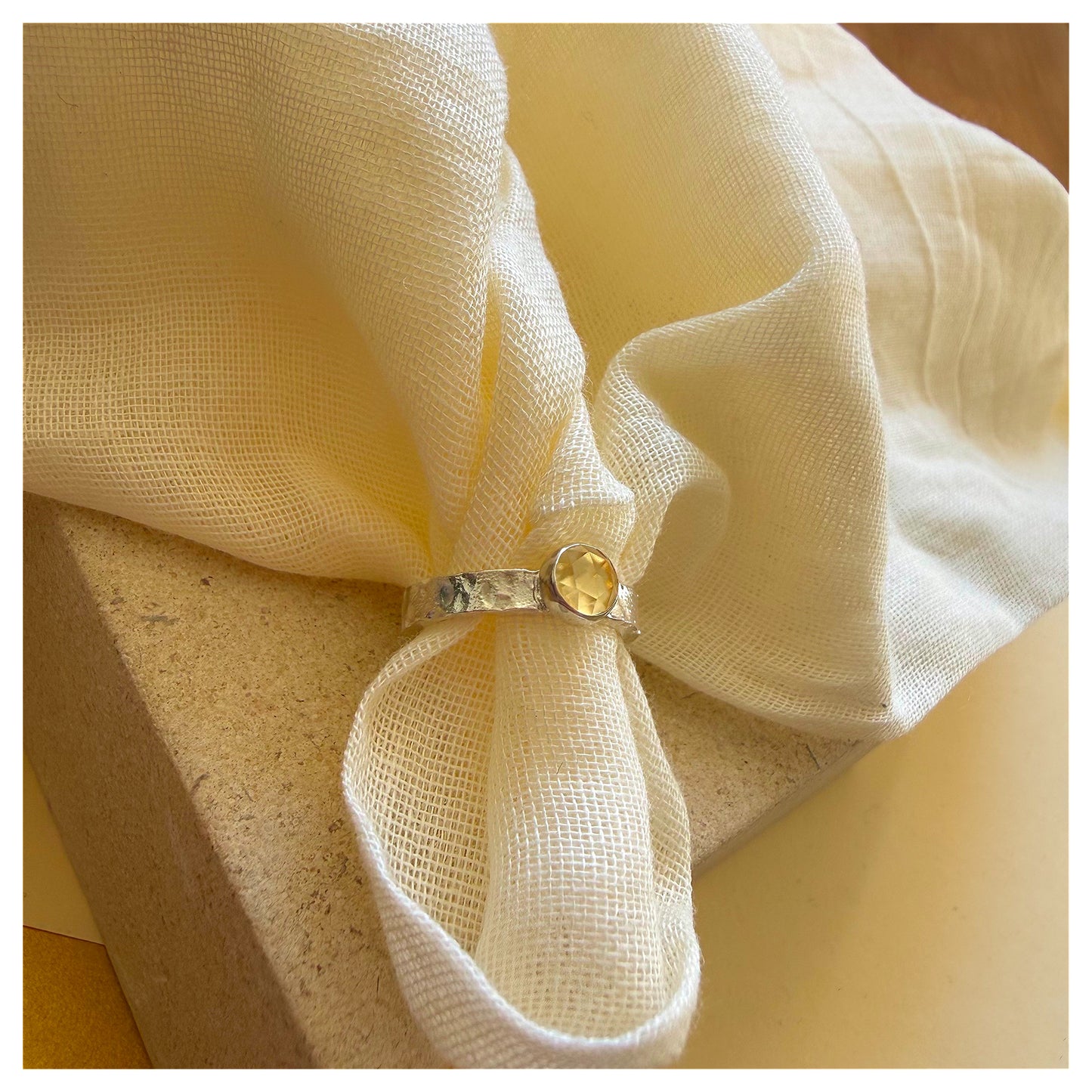 Sterling Silver and Citrine Organic Textured Ring.