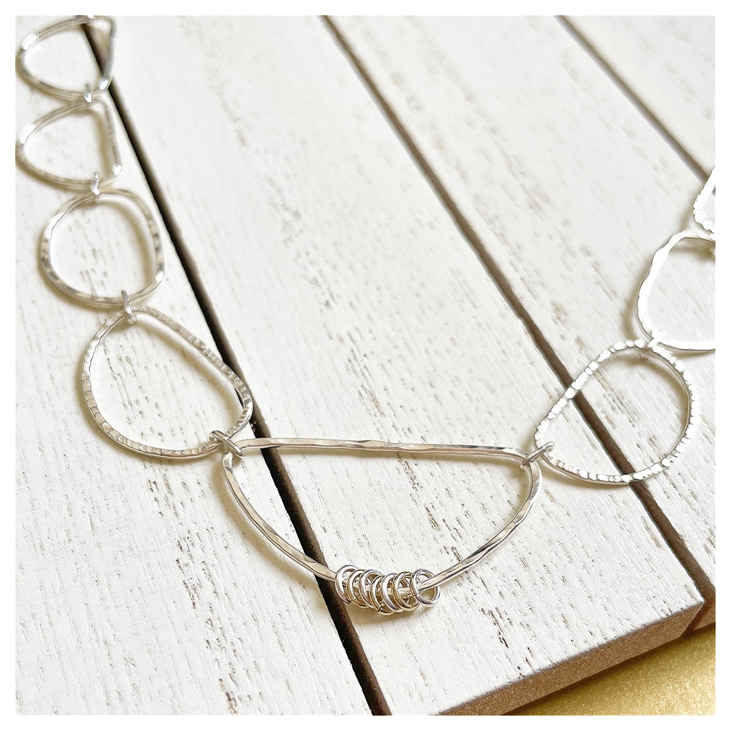 Sterling Silver Organic Link Chain Necklace with 9ct Yellow Gold Detail.