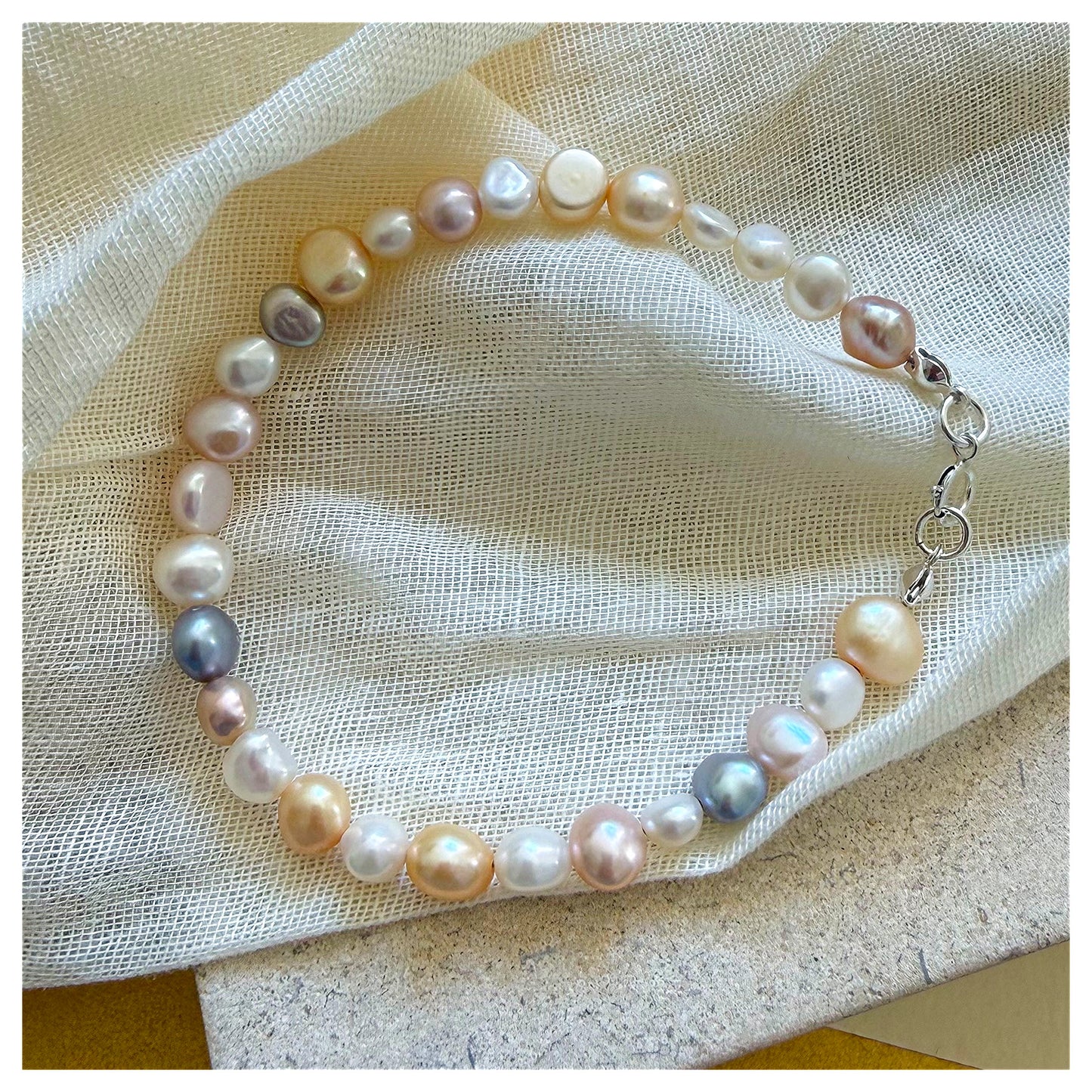 Sterling Silver Pink Tone Freshwater Pearl Bracelet