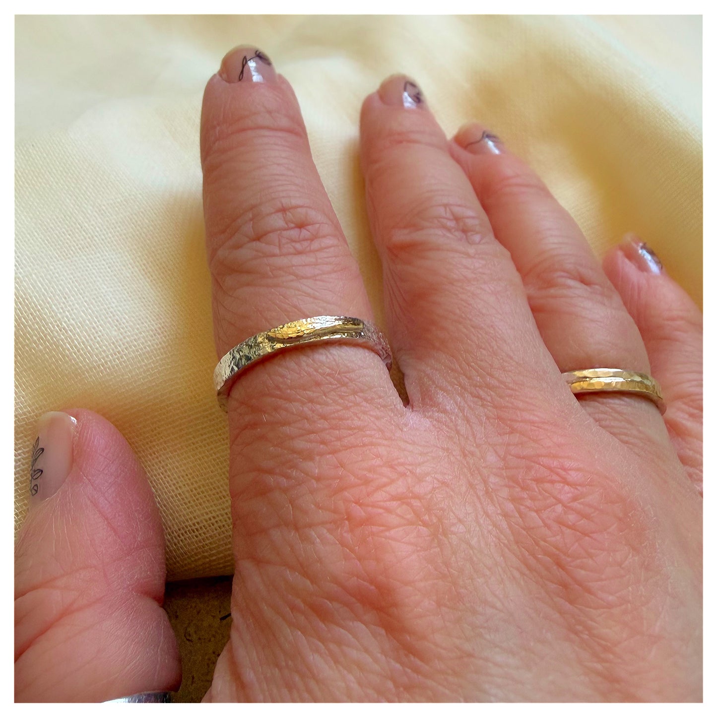 Sterling Silver and 9ct Bar Detail Organic Textured Ring.