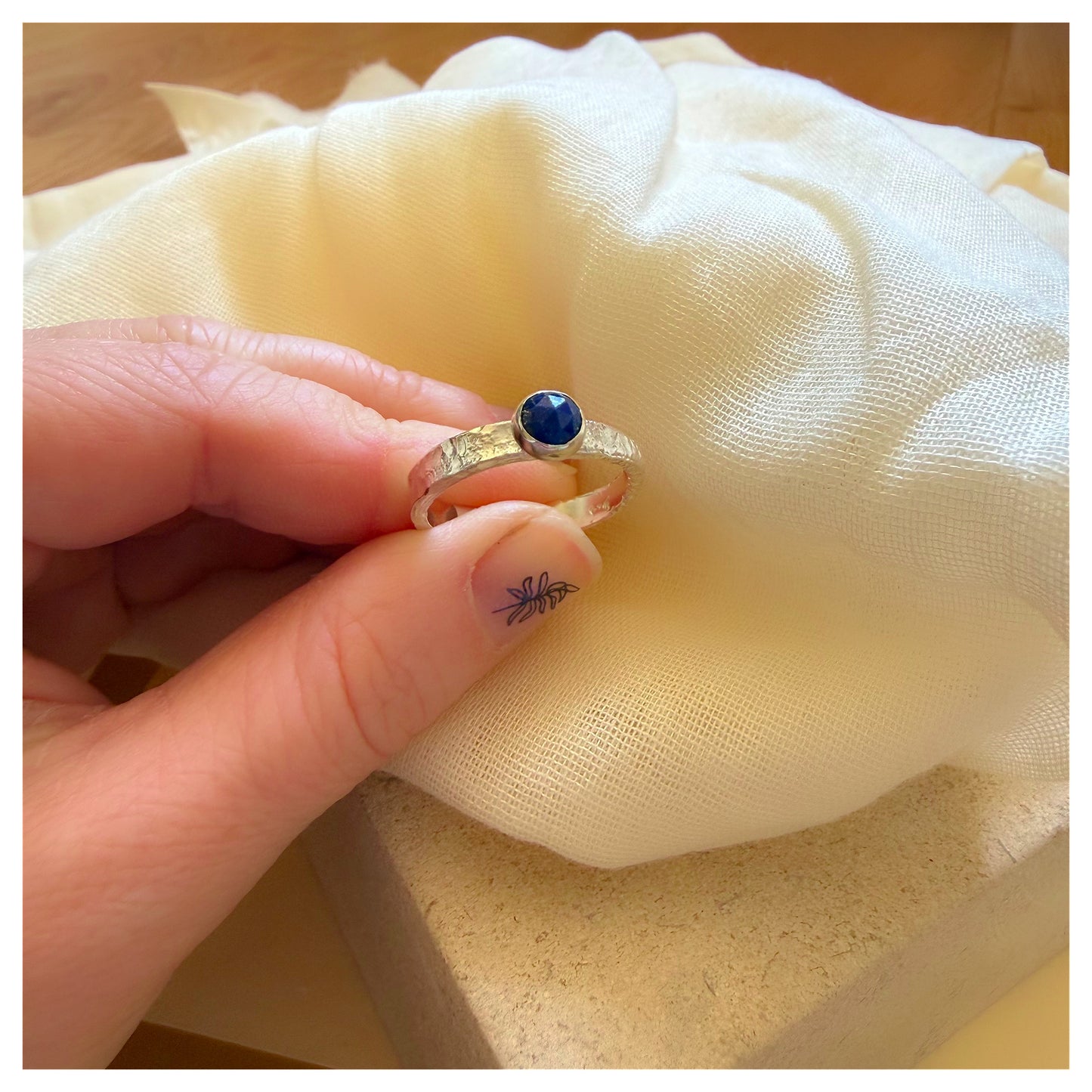 Sterling Silver and Lapis Lazuli Organic Textured Ring.