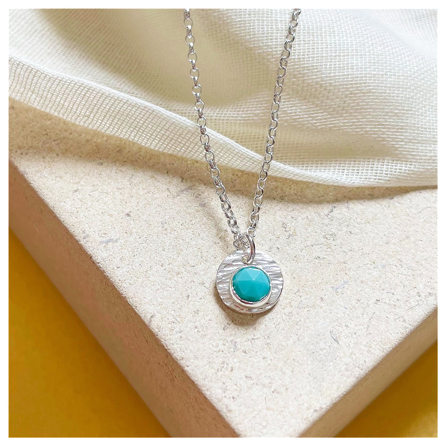 Sterling Silver and Turquoise Hammered Disc Pendant