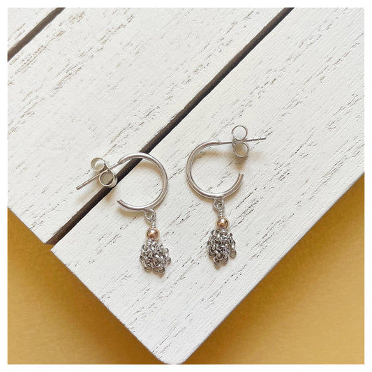 Sterling Silver, 9ct Yellow Gold Mini Tassel Half Hoop Earrings.