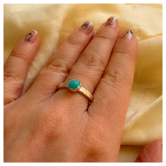 Sterling Silver and Amazonite Organic Textured Ring.