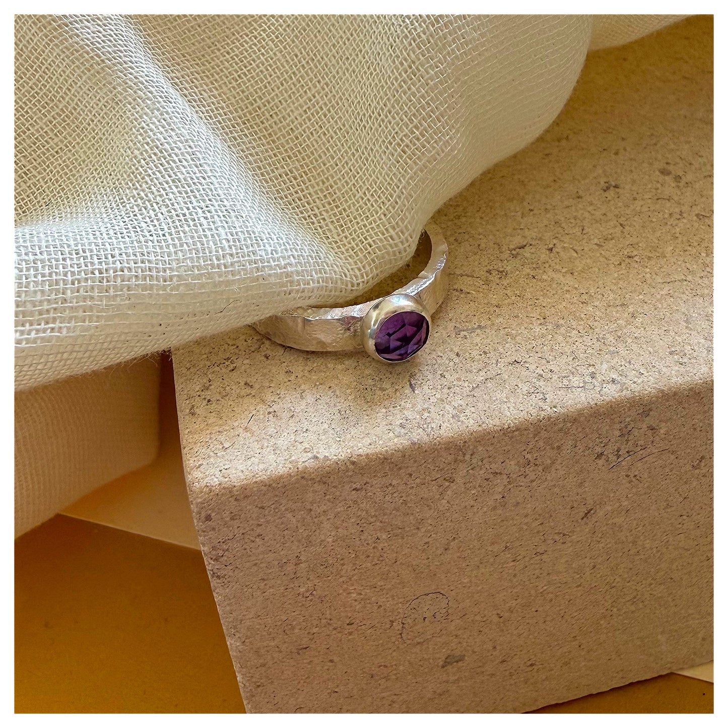 Sterling Silver and Amethyst Organic Textured Ring