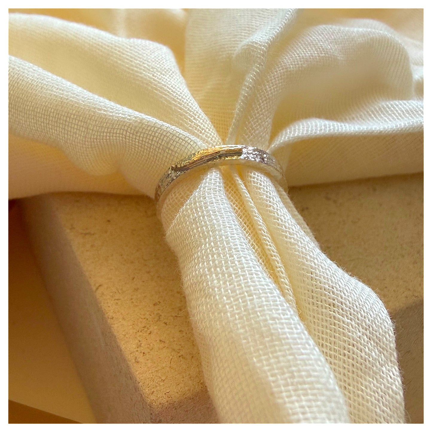 Sterling Silver and 9ct Bar Detail Organic Textured Ring.