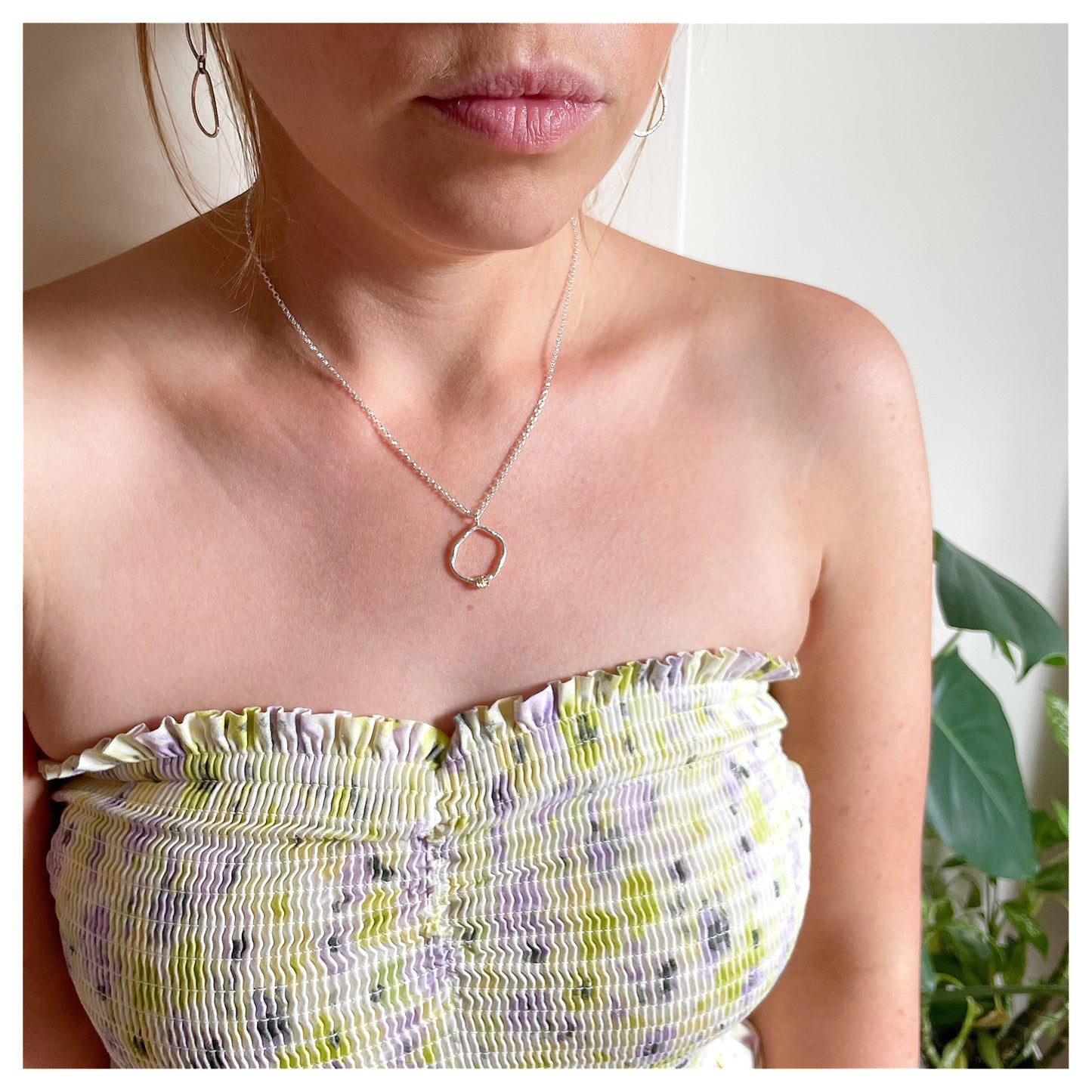 Sterling Silver and 9ct Yellow Detail Organic Pebble Necklace