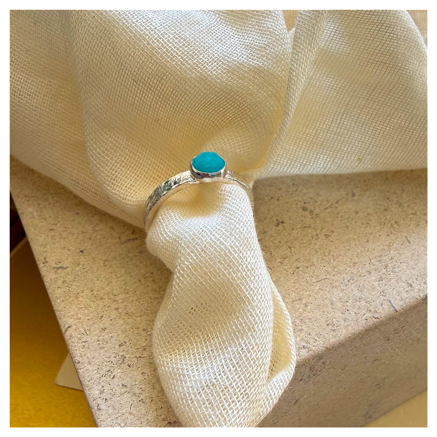 Sterling Silver and Amazonite Organic Textured Ring.