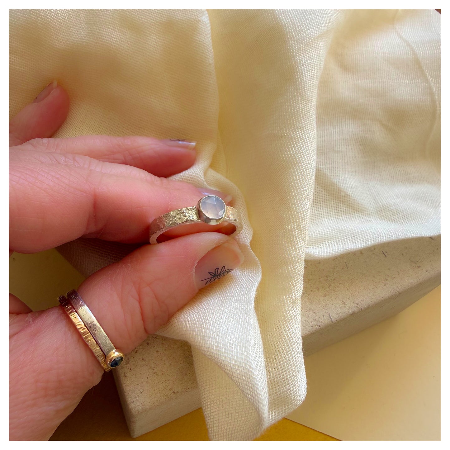 Sterling Silver and Chalcedony Organic Textured Ring