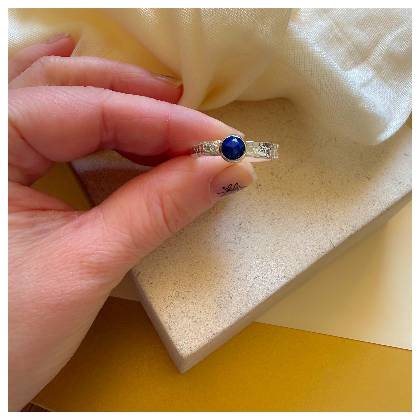Sterling Silver and Lapis Lazuli Organic Textured Ring.