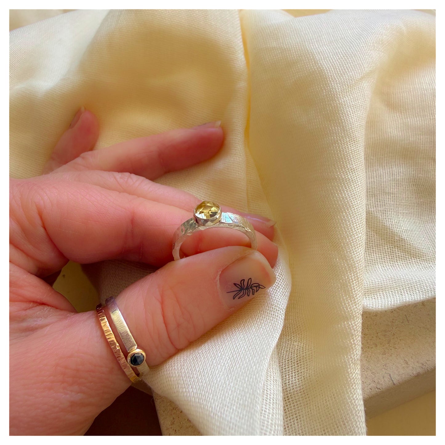 Sterling Silver and Citrine Organic Textured Ring.