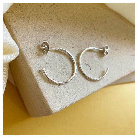 Sterling Silver Hammered Hoop Earrings