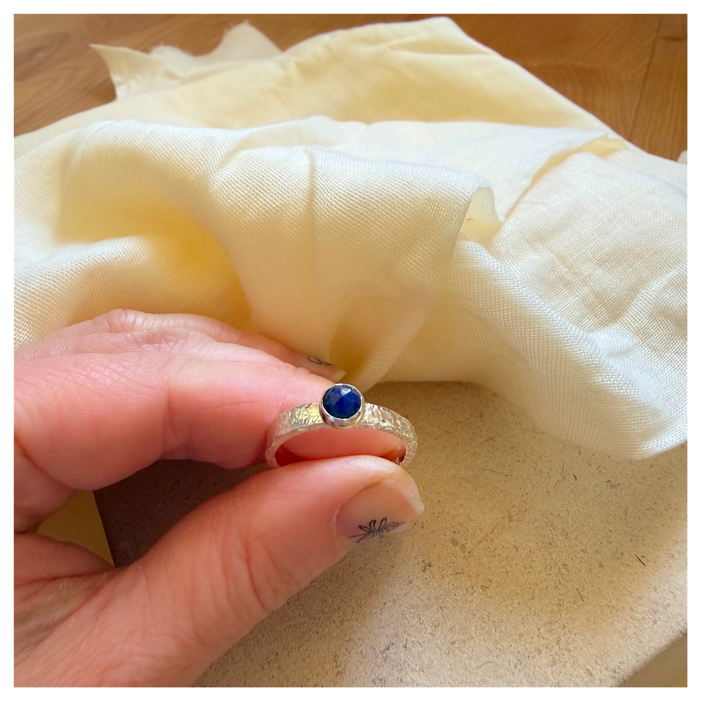 Sterling Silver and Lapis Lazuli Organic Textured Ring.