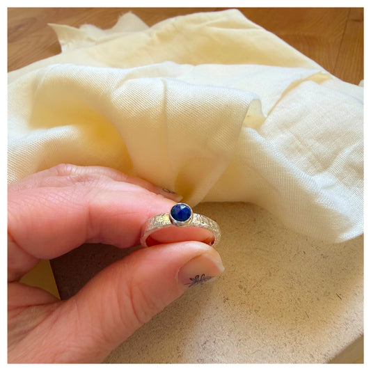 Sterling Silver and Lapis Lazuli Organic Textured Ring.