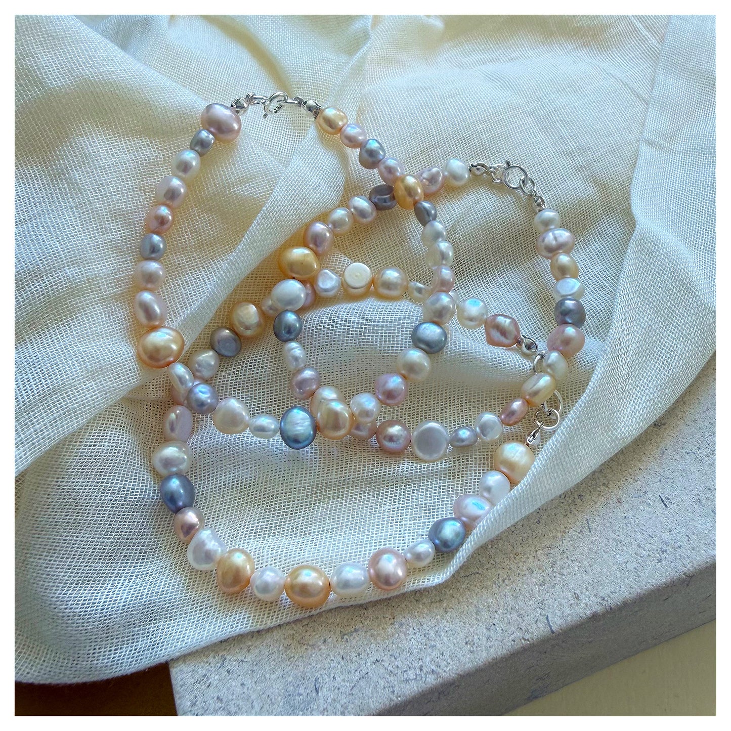 Sterling Silver Pink Tone Freshwater Pearl Bracelet
