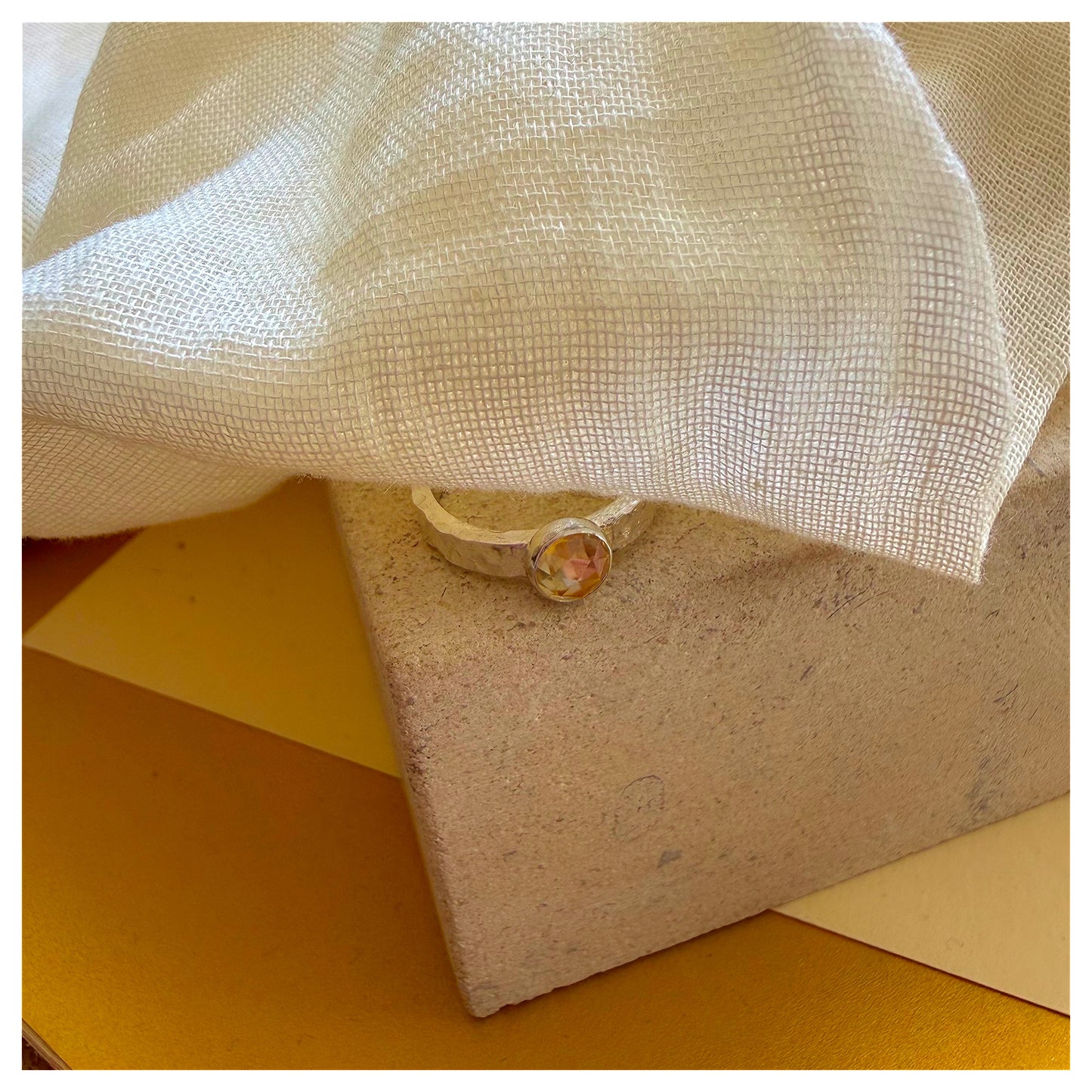Sterling Silver and Citrine Organic Textured Ring.