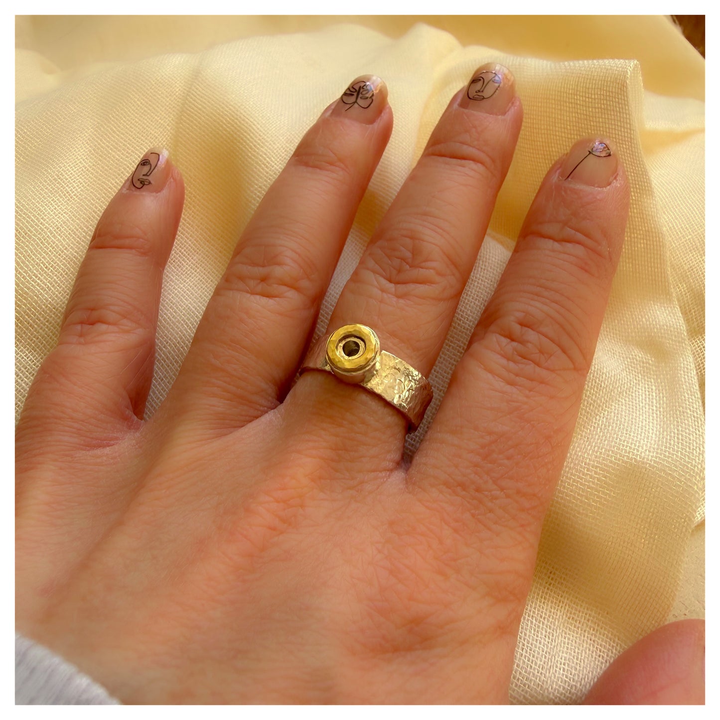 9ct Yellow Gold and Sterling Silver Textured Donut Ring (1)