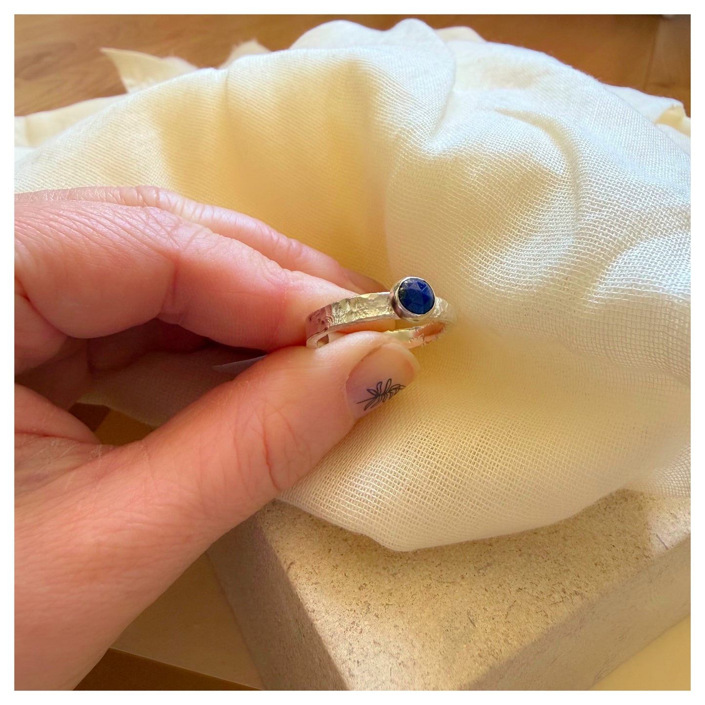 Sterling Silver and Lapis Lazuli Organic Textured Ring.