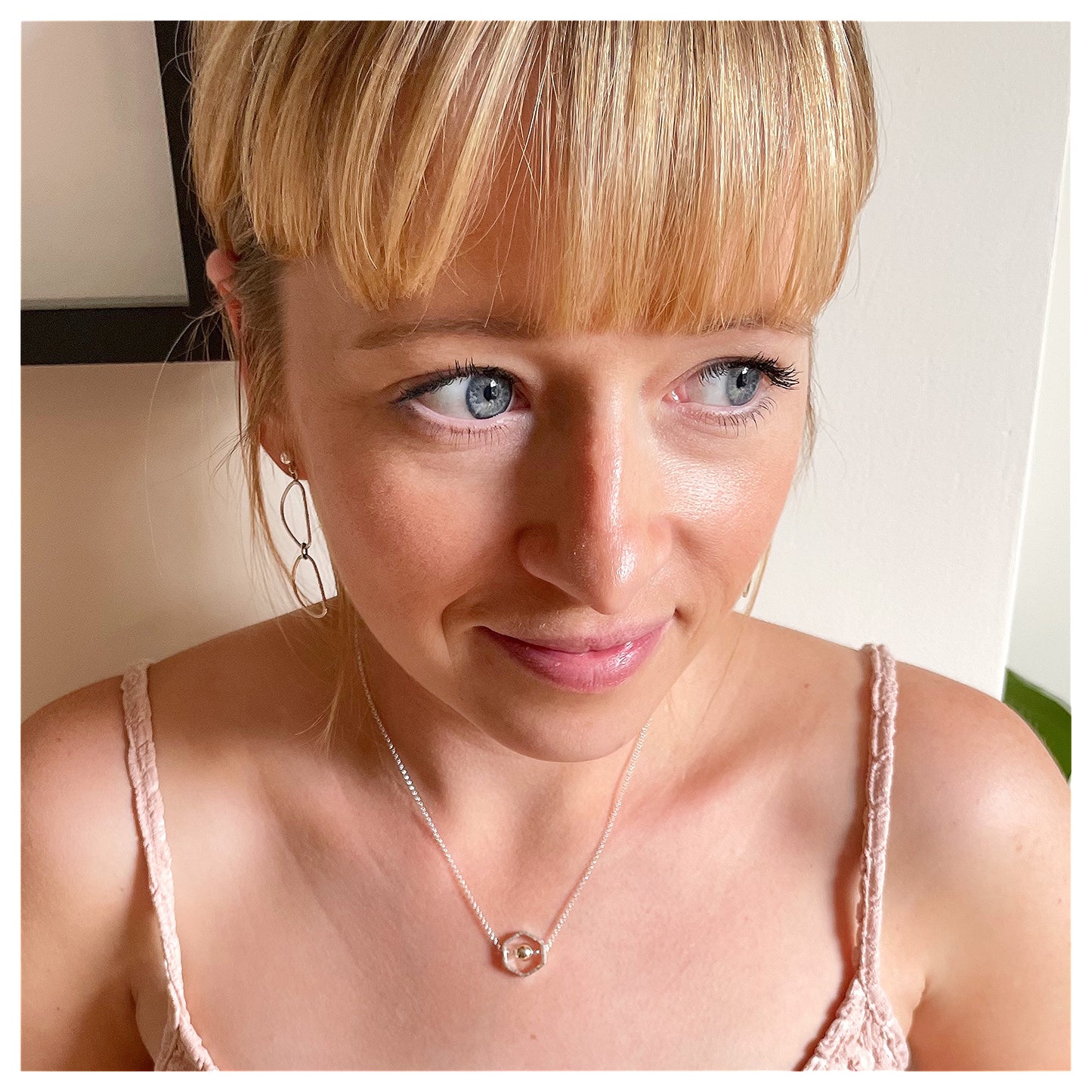 9ct Yellow Gold and Sterling Silver Hexagon Necklace with Bead.