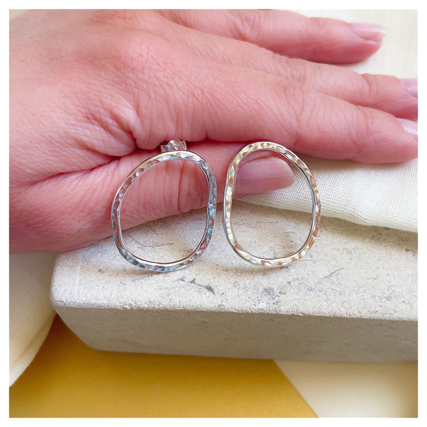 Sterling Silver Large Textured organic Pebble Stud earrings. (1)