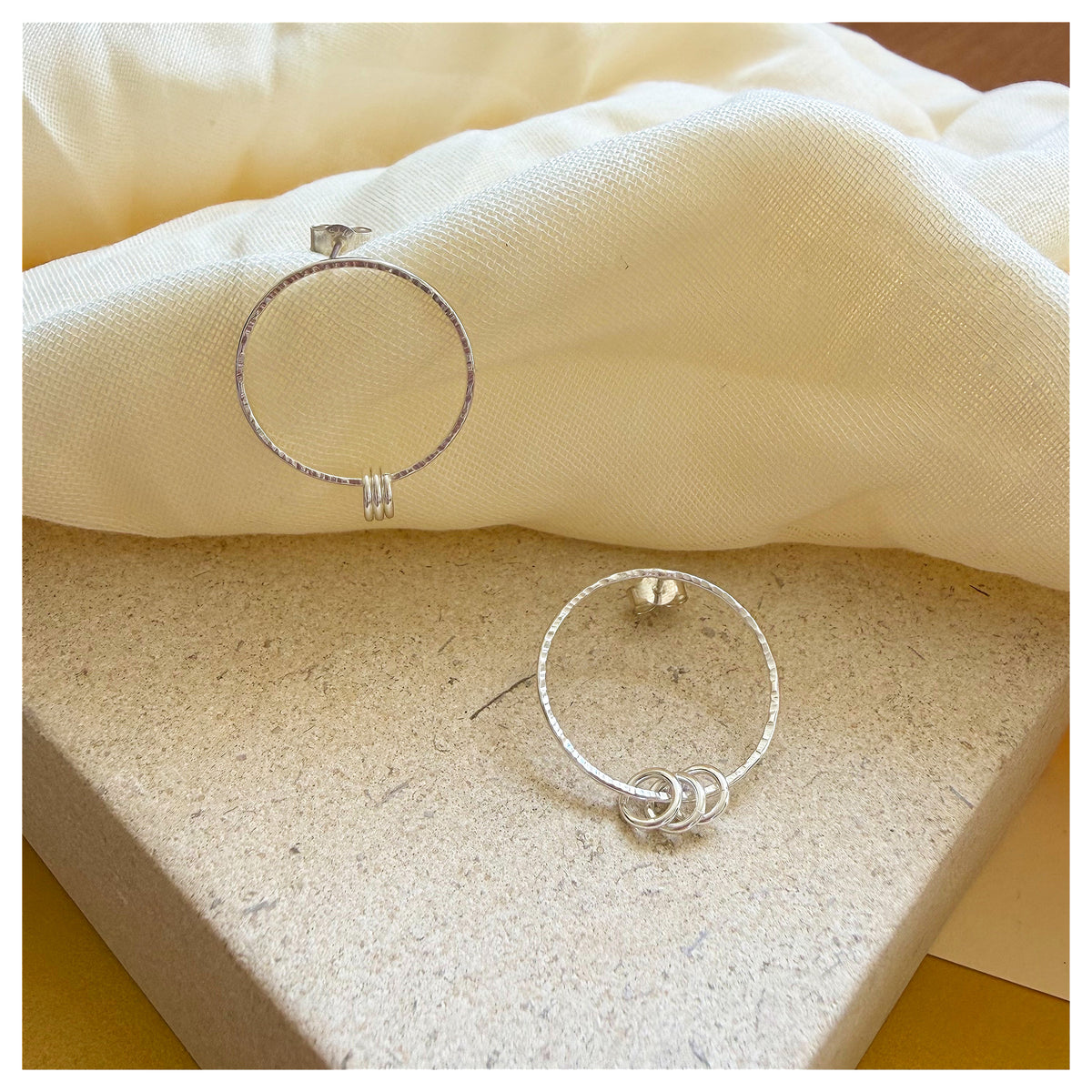 Sterling Silver Front Facing Circle drop Stud With Ring Detail